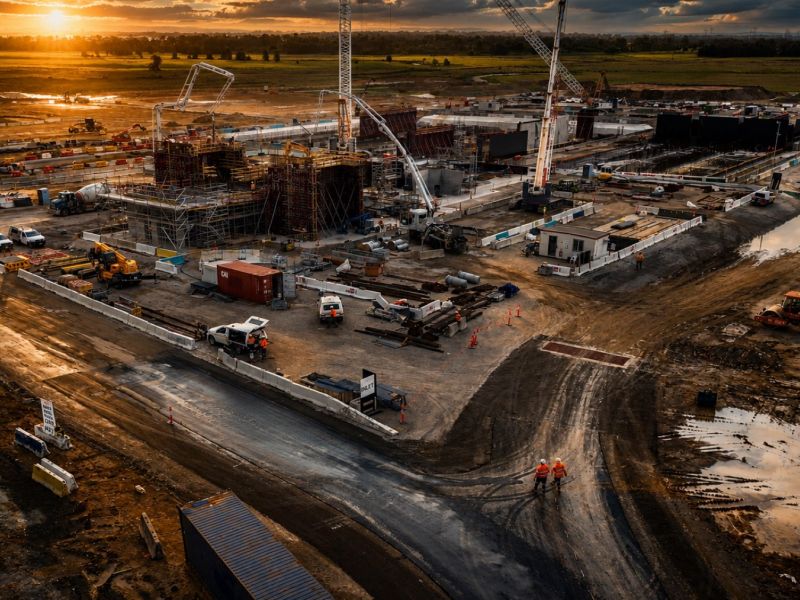 Aerial view of the Upper South Creek Advanced Water Recycling Centre at Kemps Creek, NSW